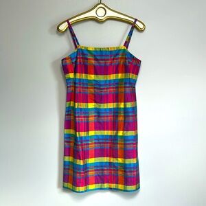 Ralph Lauren 100% Silk Bright Colorful Plaid Spaghetti Strap Dress SZ 4